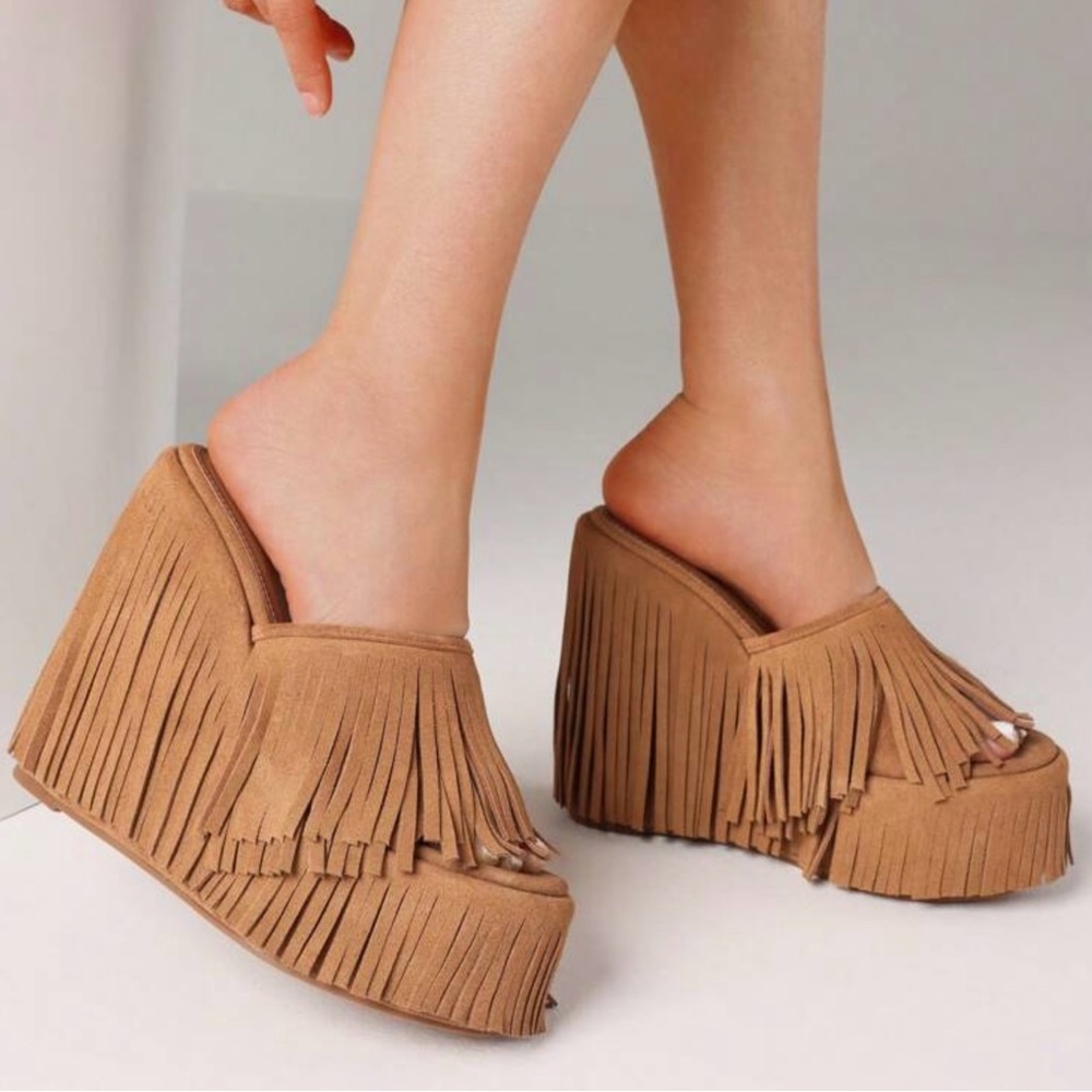 🆕 Fringe Open Toe Platform Sandals